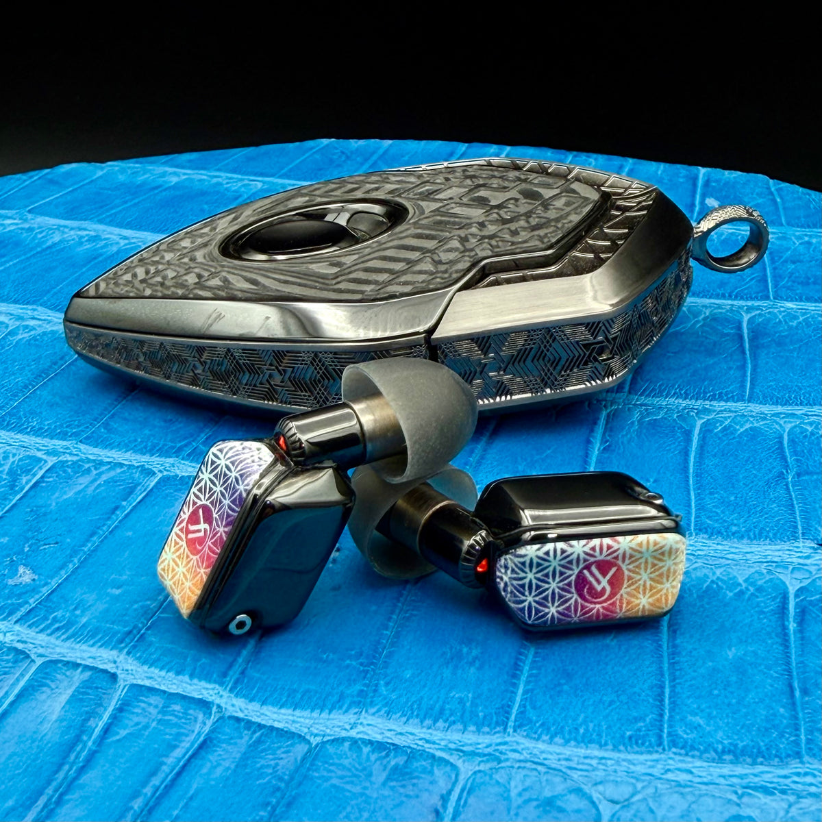 Pavel commission: ear computer touch faces with bold geometric artwork and custom-script initials